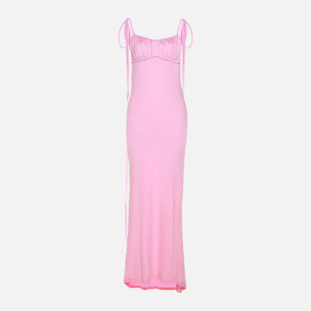 Vestido Longo Juliete Costas Abertas Plissado Rosa