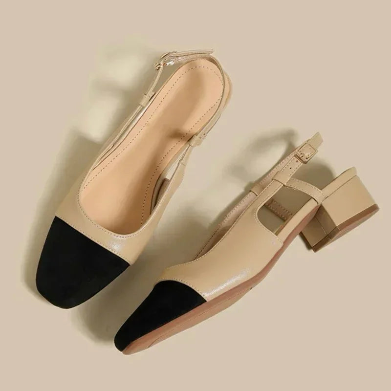 Sapatilha Slingback com Salto - Branco e Nude